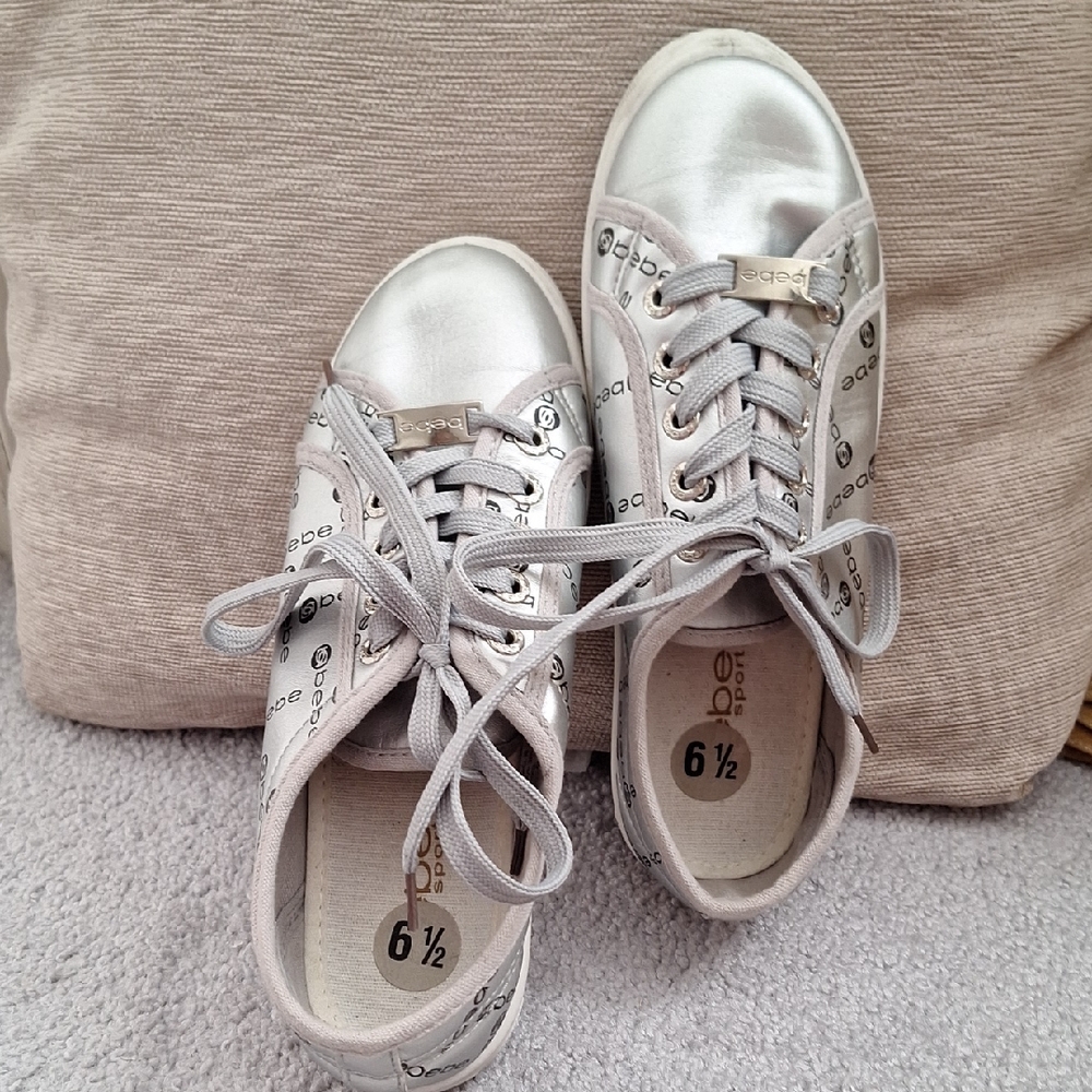 Bebe Metallic Silver Lace-Up Sneakers!